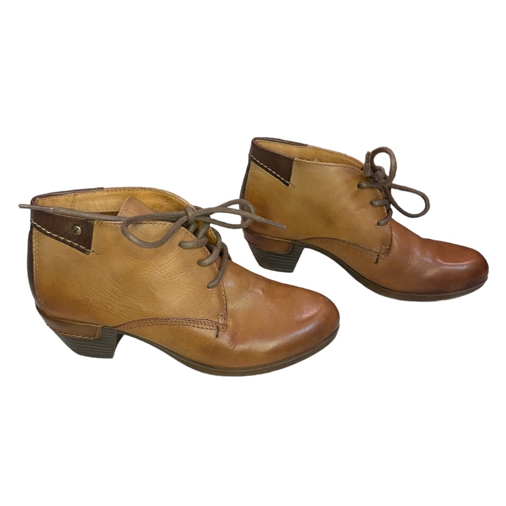 Pikolinos Tan Lace Up Leather Ankle Boots with Stack Heel Size EU 36 or US 6